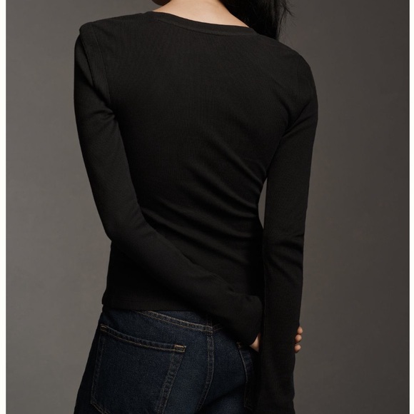 Maeve Black Shoulder Layered Ribbed Fitted Long Sleeves Top Shirt XXS - Picture 2 of 3